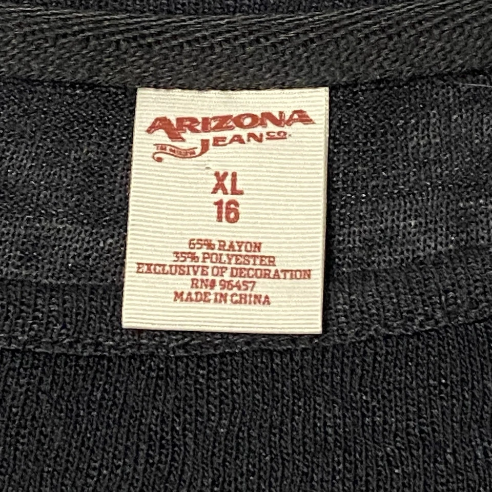 Camisa Arizona Jeans Co Niñas XL 16 Negra Mangas Largas Dobladillo Redondo Crochet Ribete Top Foto 4 de 4