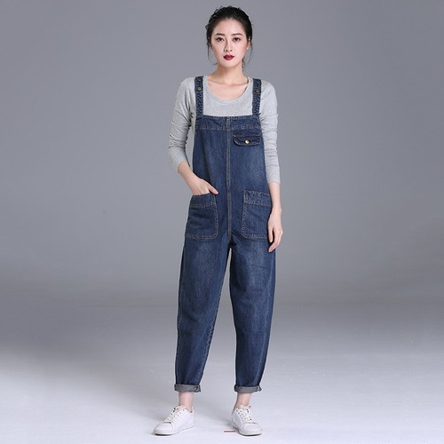Womens Oversized Jumpsuit Strap Trousers Pants Overalls Denim Jeans Baggy Romper - Picture 20 of 26
