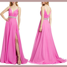 NEW $358 Mac Duggal [ 10 ] Crystal Beaded Chiffon Gown in Hot Pink #S326 Barbie