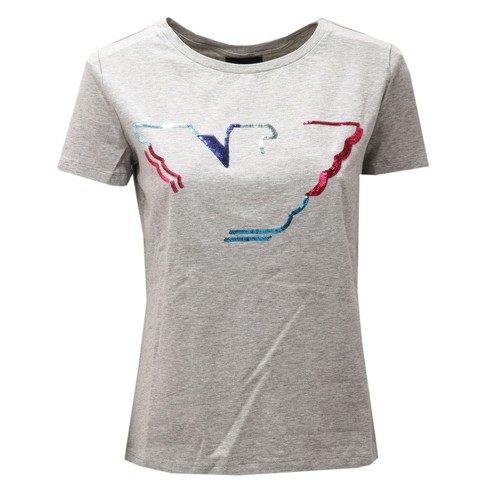 3323AE maglia donna EMPORIO ARMANI grey/multicolor paillettes t-shirt woman  | eBay