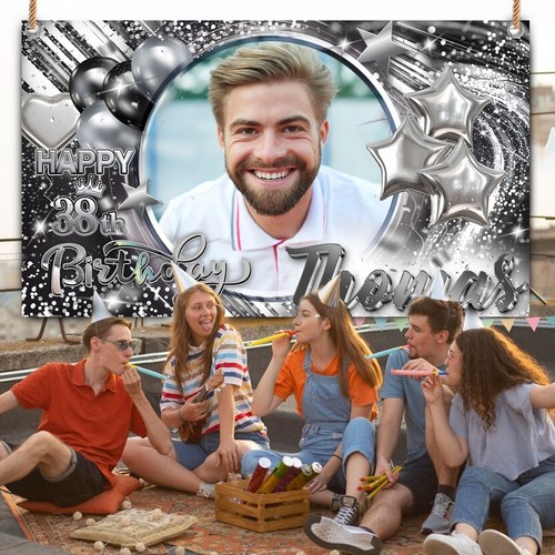 Banner Telón de Fondo de Cumpleaños Personalizado Negro Plata Globo Fiesta Hombre Mujer Regalo - Imagen 7 de 10