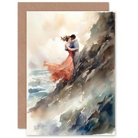 Liebe Aquarell KüSten Klippe Landschaft Partner Karte Zum Hochzeitstag