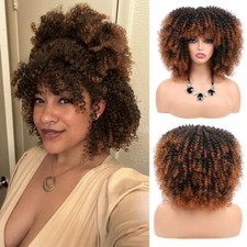 Short Curly Afro Wigs with Bangs for Women Kinky Curly Fluffy Wigs Cosplay Party