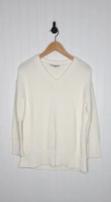 Everlane V Neck Textured Cotton Chunky Knit Cream Sweater Women's Size XS