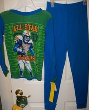 Football Player Blue Quarterback 2 Piece Set Long Pajama PJ Boys Size 6 NWT