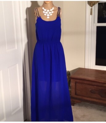 charlotte russe dress xs Blue Long With Gold Chain Accents On Straps &Back MINT | eBay charlotte russe dress xs Blue Long With Gold Chain Accents On Straps &Back MINT | eBay