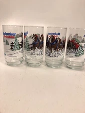 Set 7 Vintage 1995 Anheuser-Busch Budweiser Clydesdales Glasses Tumblers Holiday