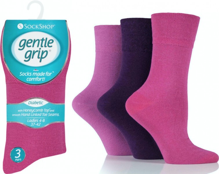 12 Pairs Ladies Gentle Grip Diabetic Seamless Toe Socks Pink UK 4-8