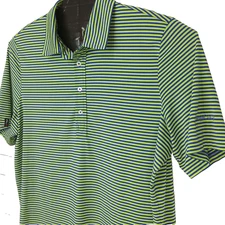 Ralph Lauren Sport Golf Polo Shirt Med Striped 3 Button Pullover Green Navy Blue