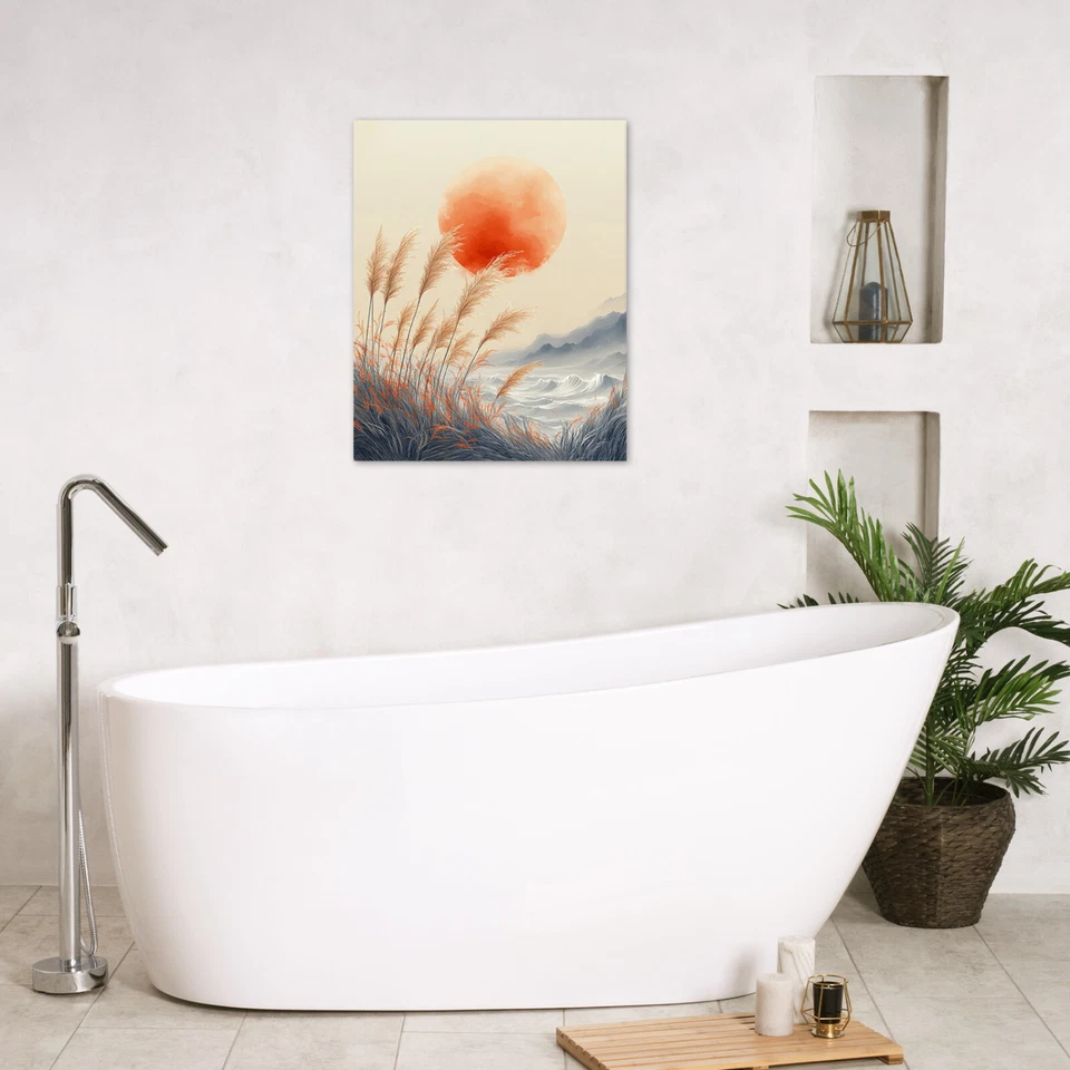Modern Orange Sun on Beige Canvas Wall Art for Bathroom Living Room 8x10 Inch - Image 2 of 4