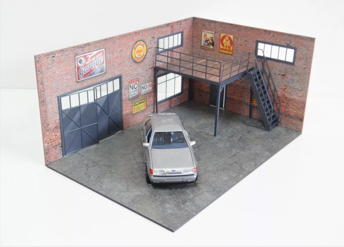 Two-floors auto garage scene Model cars display Size 1/24 Diorama
