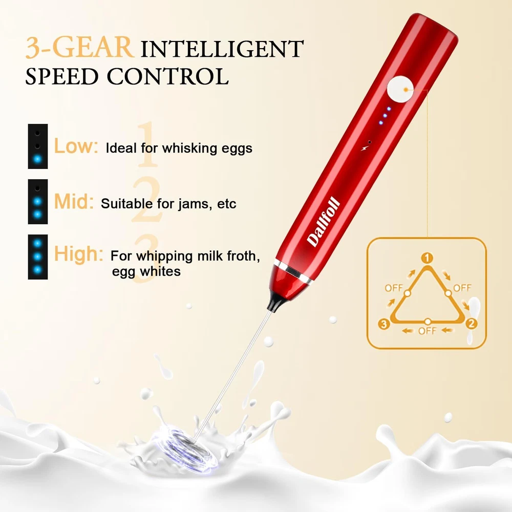 Milk Frother Handheld, USB Rechargeable Electric Foam Maker for Coffee, 3 Spe...