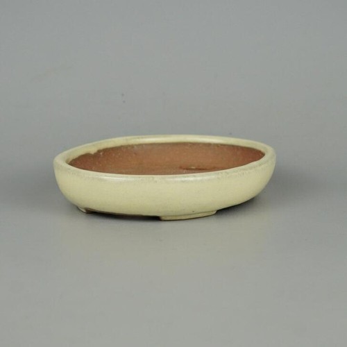 Olla de bonsái japonesa TOKONAME YAMAFUSA forma ovalada W13,5cm H2,3cm blanca esmaltada - Imagen 2 de 24