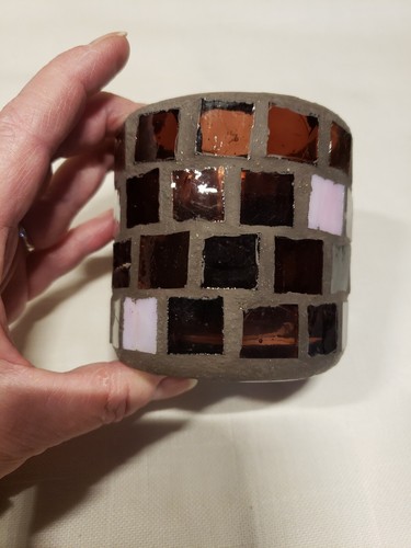 Mosaic Glass~Candle/Tealight Holder~3.25"Tx3.25"W~ New(B19) - Picture 3 of 7