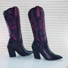 So Me Mileage Pink Rhinestone Design Black Western Cowgirl Boots