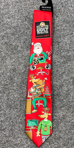 HALLMARK Ugly Sweater Office Party Christmas Mens Necktie Santa Reindeer Tie