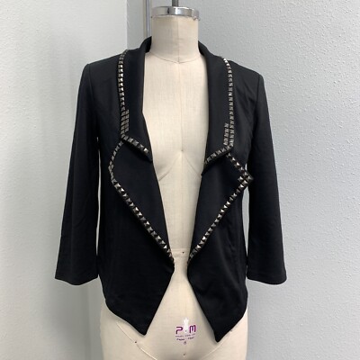 Sound & Matter Knit Open Front Jacket Women's Medium Long Sleeve Black Studded