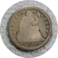 elfe Liberté assise demi-dime 1853 flèches à date étoiles draperie au coude A280
