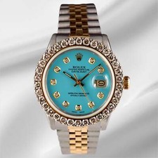 Rolex Men's Datejust 36mm YG & Steel ICED 2.25ct Diamonds Baby Blue Dial Watch