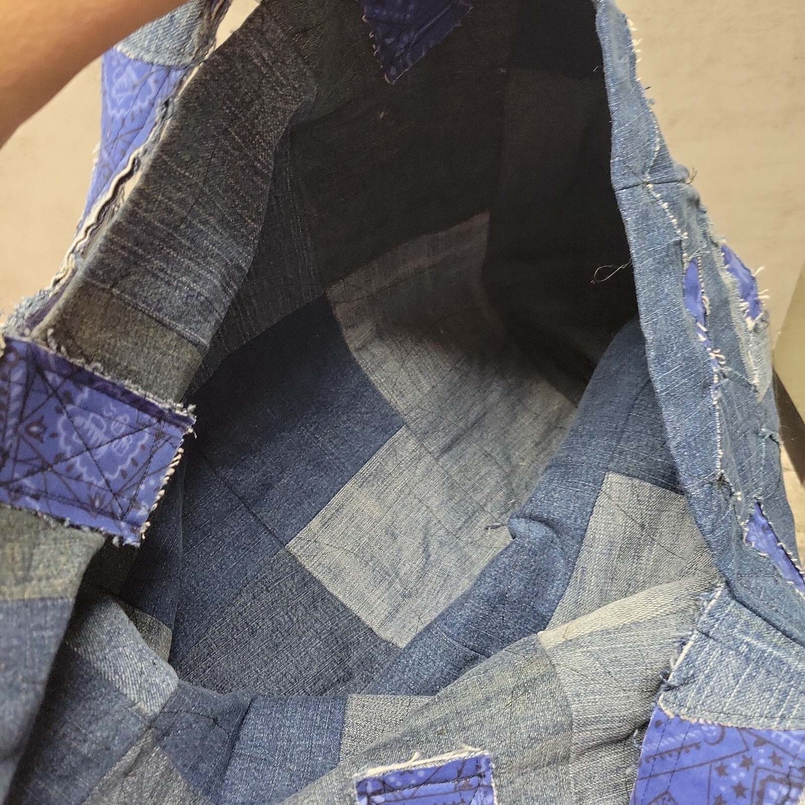 Large Handmade Patchwork Denim Tote Bag Purse Han… - image 6
