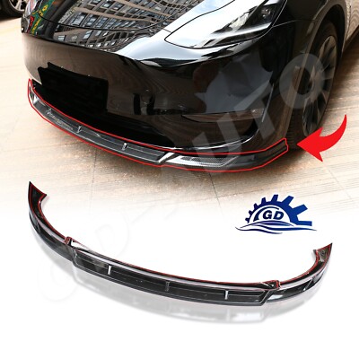 For 21-23 Tesla Model Y Front Bumper Lip Spoiler Wing Glossy Carbon Fiber Color