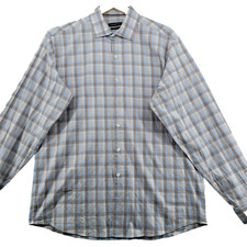 Bugatchi Uomo Classic Fit Men's Size L Beige Check Cotton Casual Shirt