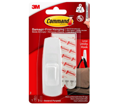 Command großer Allzweckhaken, Packung mit 1 Haken und 2 Klebestreifen, L, weiß
