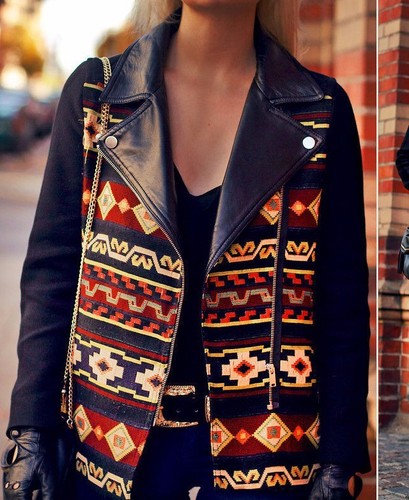 ZARA Aztec Combined Leather Wool Jacket 