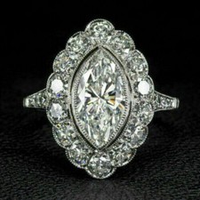 1 CT White Marquise Cut CZ Antique Style Art Deco Wedding Sterling Silver Ring