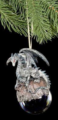 Drachen Christbaumschmuck - Checkmate grau - Weihnachtsdeko Gothic Fantasy Deko