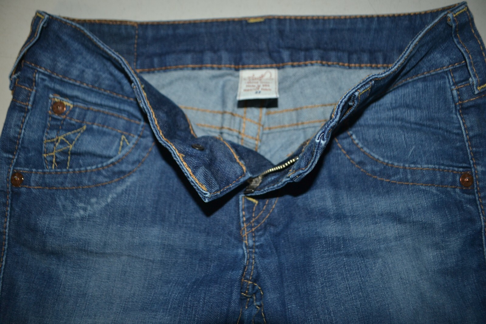 True Religion Women's Straight Pocket Flaps Yellow Buttons Blue Jeans Sz 27x34 thumbnail 8
