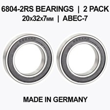 6804-2RS Sealed Ball Bearings 20x32x7mm - 2 pack - Chrome Steel - ABEC-7