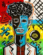 "8 Ball" - Unique Neo-Expressionist Pop Art Painting, 20x16" - Stretched Canvas