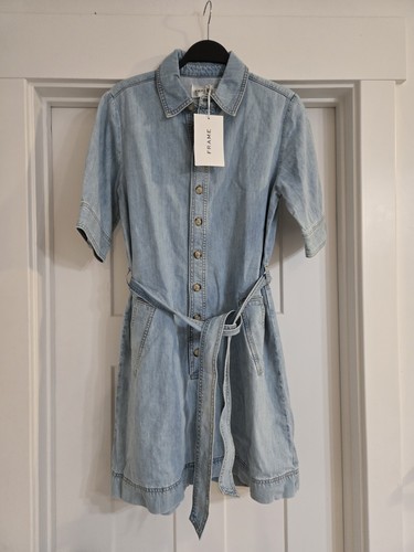 FRAME Denim Belted Trench Dress WOMENS SZ SMALL Blue Jean Light Denim NWT $368 - Picture 3 of 10