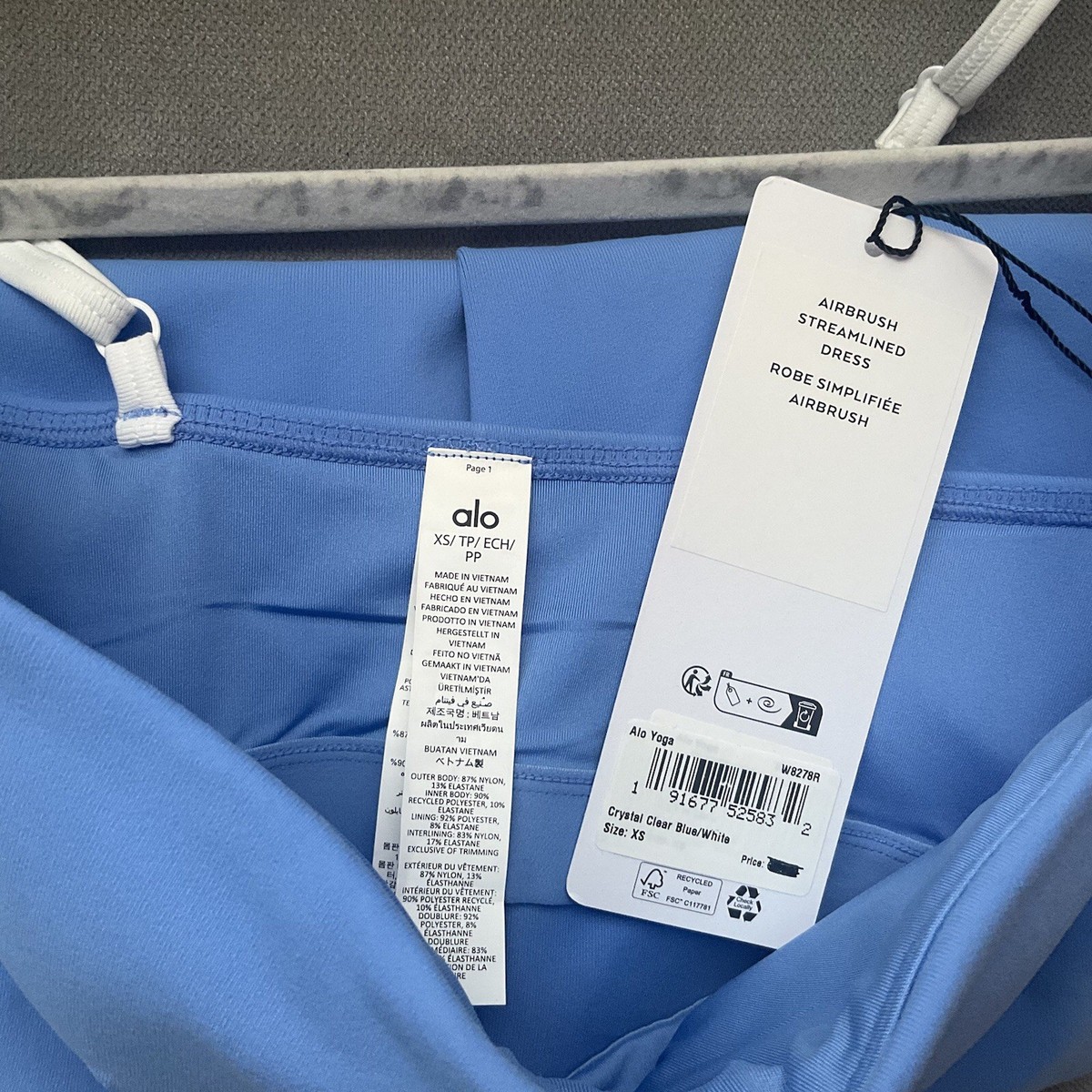 Alo Yoga Airbrush Streamlined Dress Crystal Clear Blue/White XS | eBay