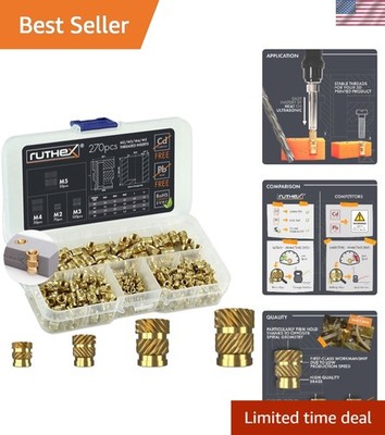 Brass Threaded Inserts M2-M5 Assortment - 270 Pieces for 3D Printing Reliability