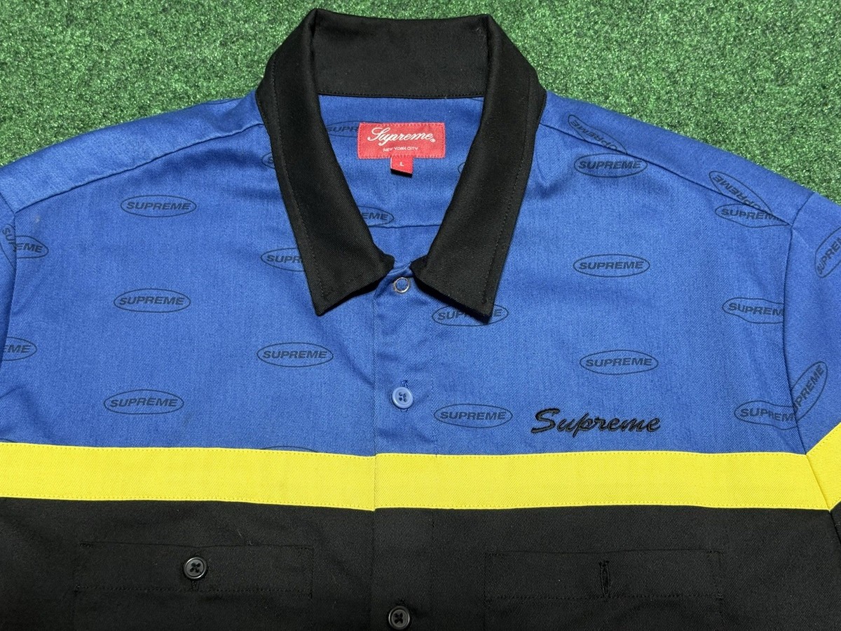 2017 Supreme Color Blocked Work Shirt Size Large Blue Black Yellow