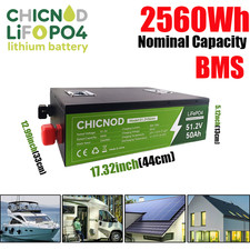 48V 50Ah LiFePO4 Battery 15000 Cycles with BMS for Golf Cart Solar RV Off-Grid