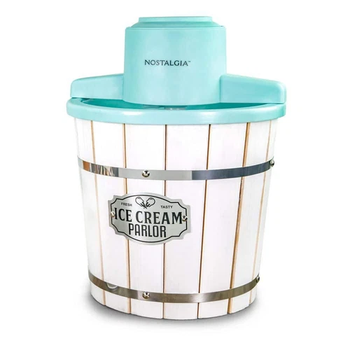 Nostalgia Electric Ice Cream Maker 4 Qt. White Aqua 20-Min Homemade Desserts