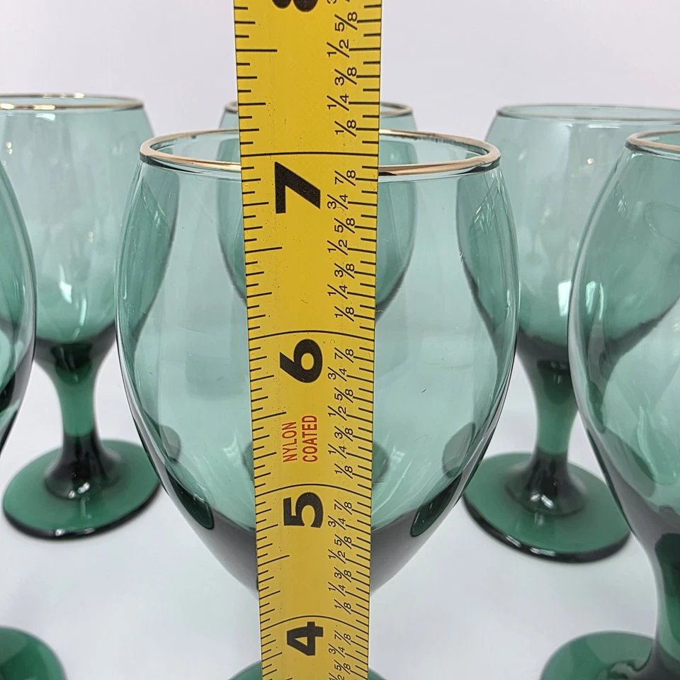 Juego de 6 copas de vino verde enebro lágrima Libbey vintage bordes dorados  Foto 3 de 4