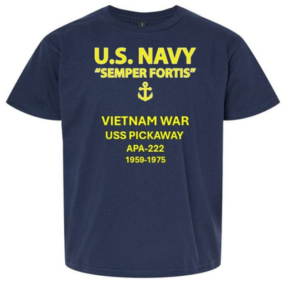 USS PICKAWAY  APA-222  *VIETNAM WAR*SEMPER *VINYL SHIRT. US NAVY LICENSED