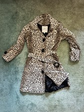 Milly Leopard Print Mid-Length Coat Belted Li...