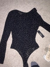 Lulus Women  s Medium Black Leopard Bodysuit NWT