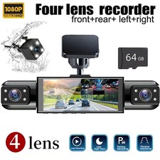 360  Dash Cam 4 Channel Driving Recorder Car Front Rear 1080P Camera 64GB Card