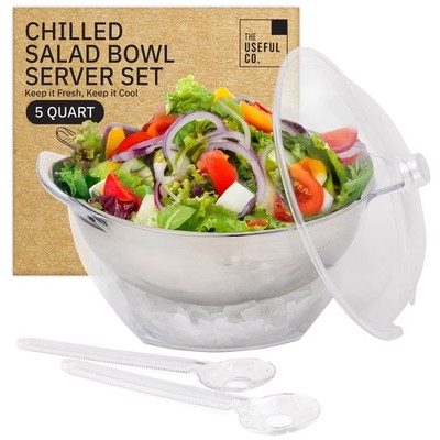 Useful Co. 5QT Salad Bowl Set on Ice - Large Salad Bowl with Lid & 2 Servers ...