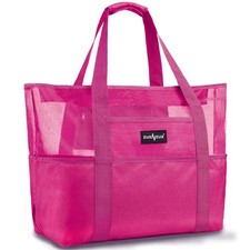 Mesh Beach Bag - Large Waterproof Beach Tote Bag with Zipper Rose Red