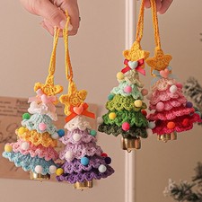 4PCS Knitted Christmas Tree Hanging Pendants with Jingle Bell Plush Decor Gifts