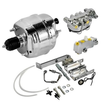9'' Chrome Brake Booster & Master Cylinder & PV4 Disc Drum Valve Kit For Corvette