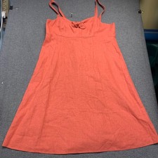 LOFT Women's Shift Dress Size L Orange Smocked Back & Bow Tie Front Rayon Blend