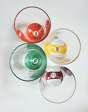 4 Vintage Luminarc France Pool Ball Billiard Bucket Cocktail Bar Glasses - NOS
